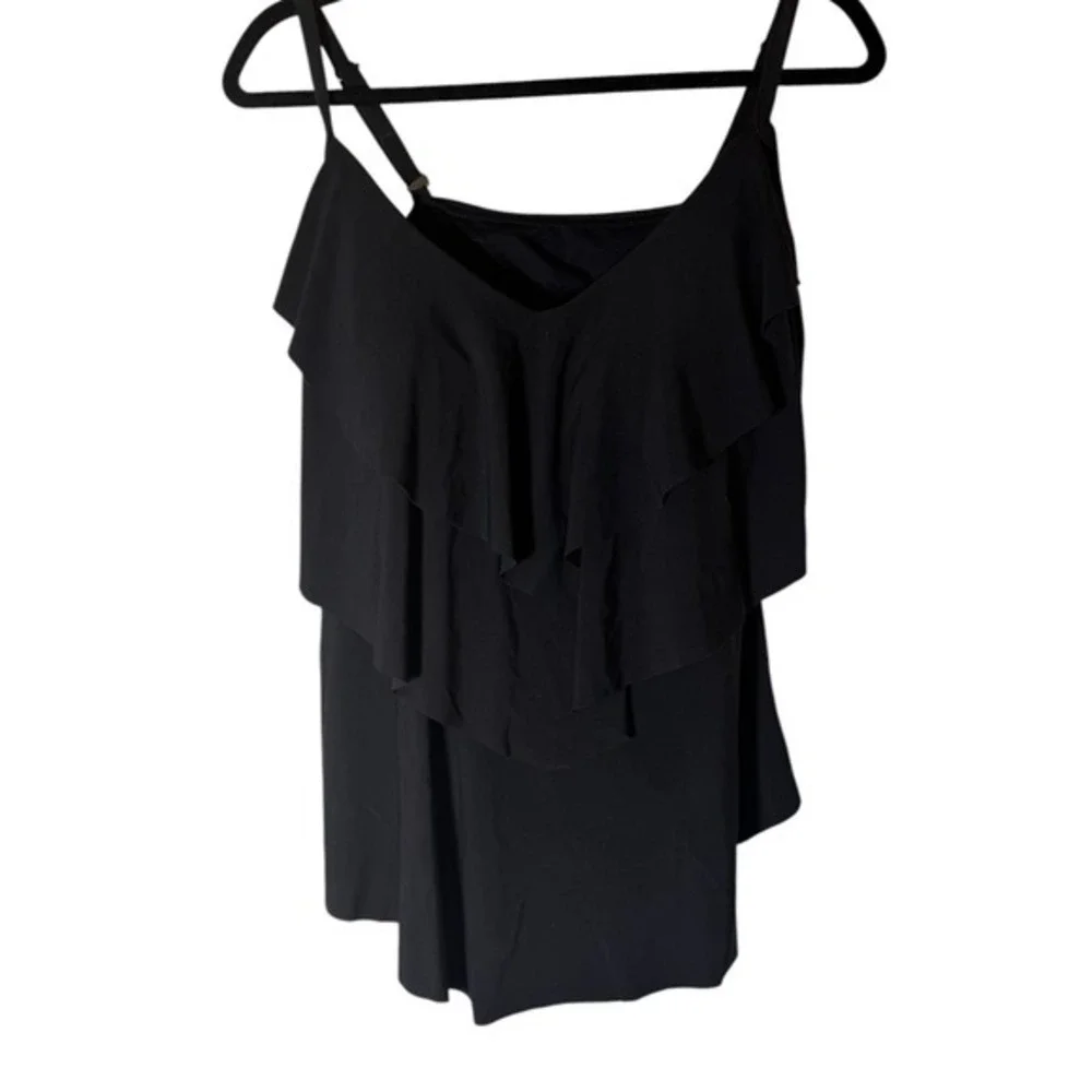Aqua Green Tankini Top Womens 18W Black Tiered Ruffle‎ Swim Adjustable